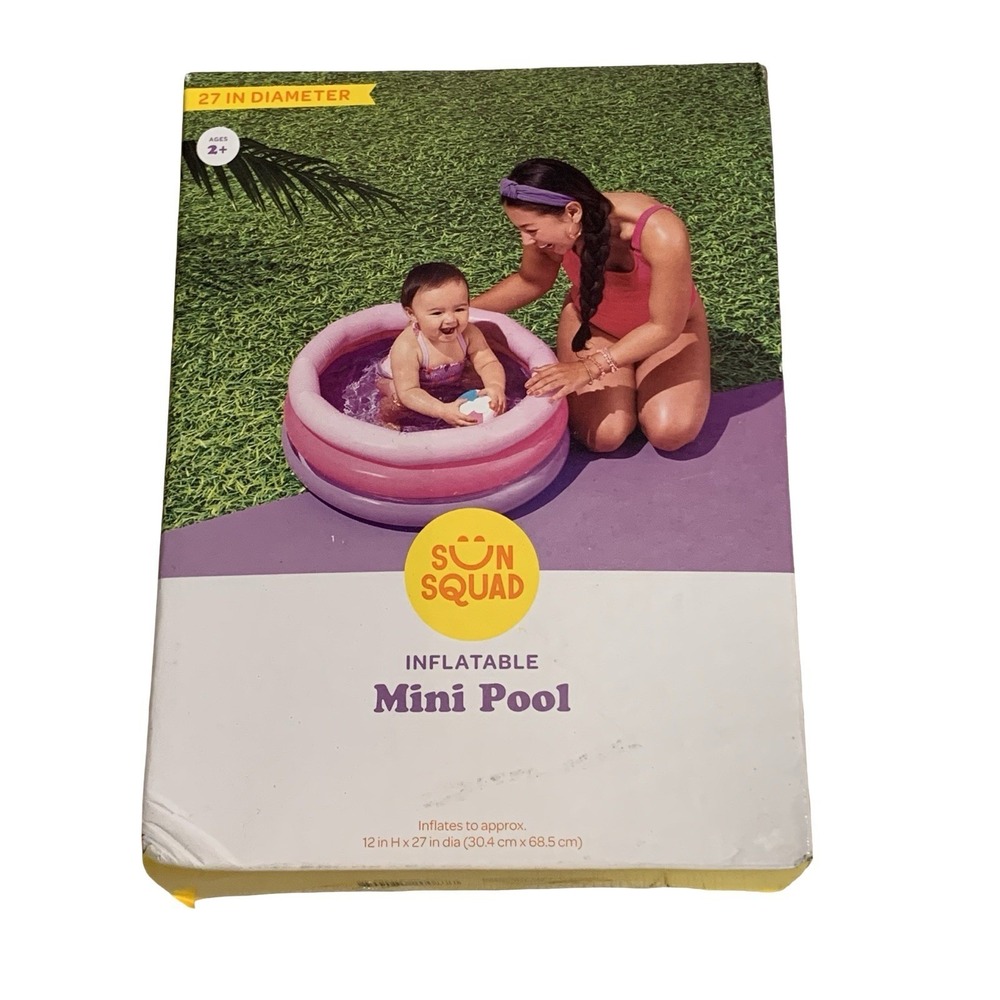 Sun Squad Inflatable Kiddie Pool Pink 3-Ring Round 27in Diameter Ages 2+ NEW